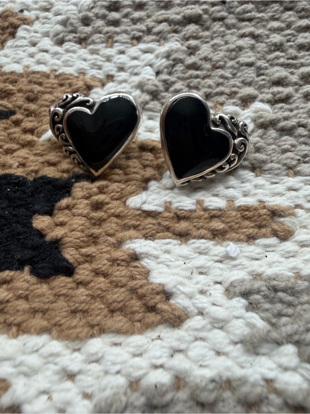 Black onyx heart stud Sterling silver